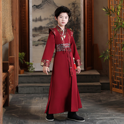 Baby boy outfit red hanfu warrior swordsman cosplay robe for kids Chinese children wear Chinese style show costume suit children costumes