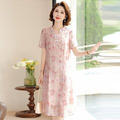 お母さんの夏服の新しい中国式のワンピース2025新型の中高年の婦人服の貴婦人服の夏の半袖の国風のスカート