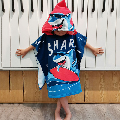 New Style Beach Hooded Towel Robe Cartoon Cape Bath Robe Soft Absorbent Bathroom Towel Cape for Kids to Wear