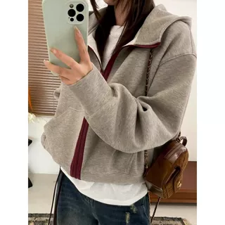 大码灰色连帽开衫卫衣外套女秋季新款胖mm显瘦宽松休闲棒球服上衣