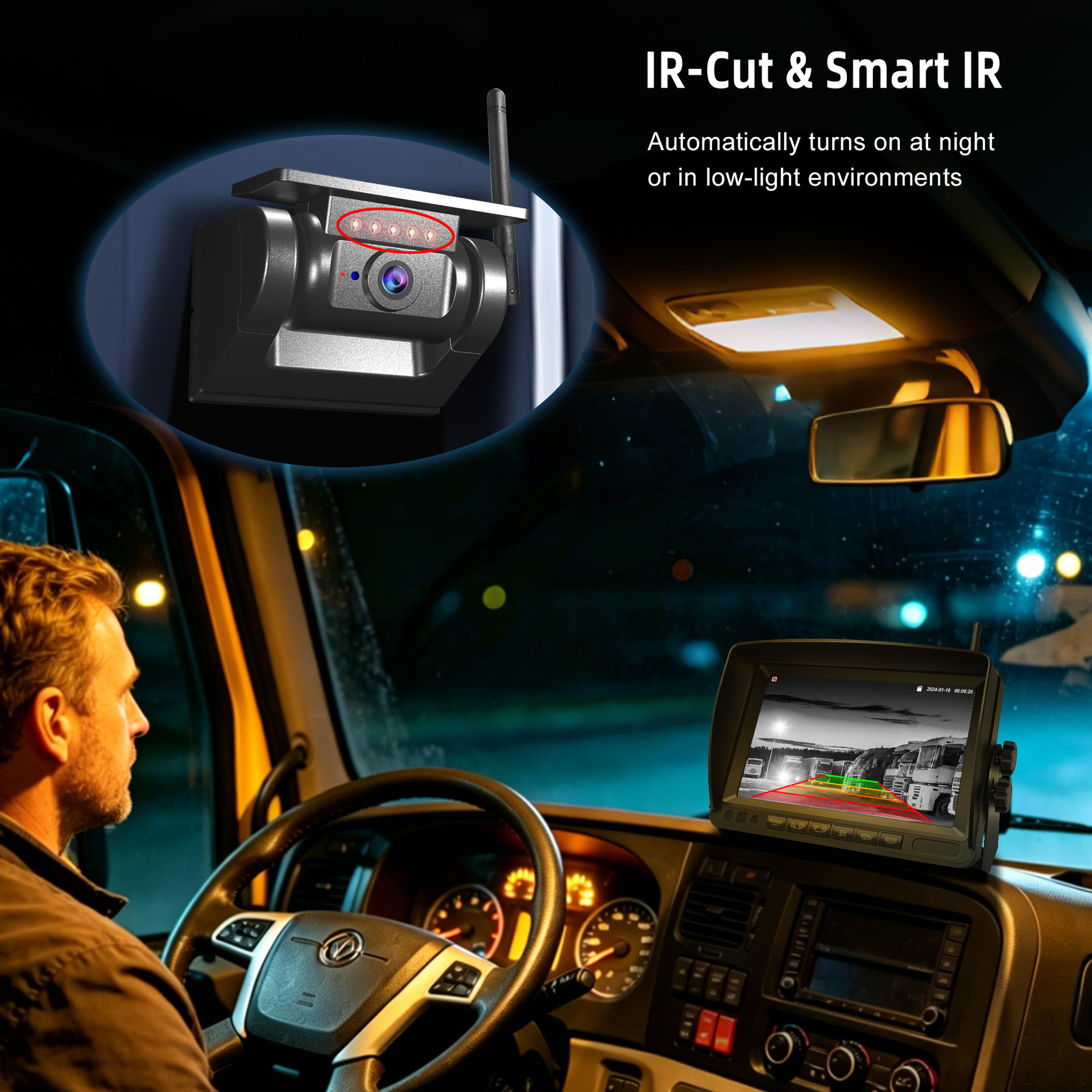 7inch Truck Wireless Wifi Solar Camera Hd Car Reversing Image Bsd Car Navigation Recorder