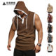 Cross-border plus size for European and American sports fitness vest summer quick-drying solid color waistcoat sleeveless hooded men's T-shirt