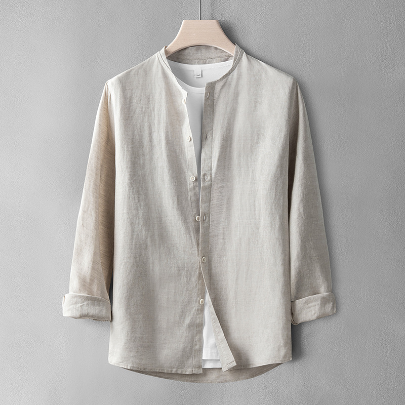 Old Tan Tongyi Youth Linen Shirt Men's Long-sleeved Thin Loose Casual Cotton Linen Shirt Vintage Chinese Style Top