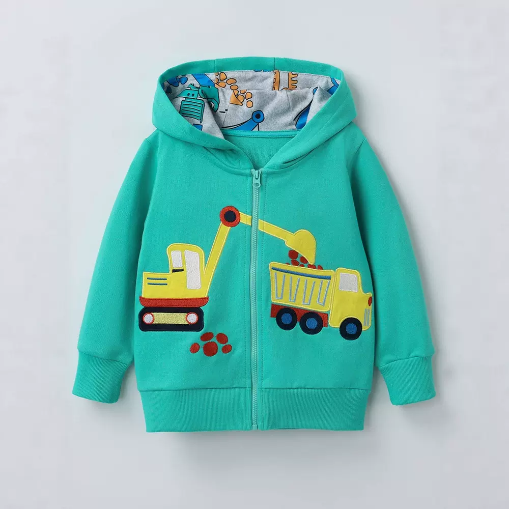 欧美风秋冬新款长袖男童卡通拉链短袖连帽绣花儿童卫衣上衣外套