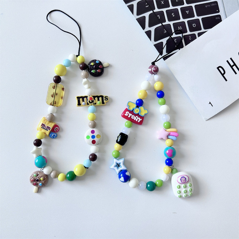 ins sweet cool cute funny niche mobile phone pendant mobile phone chain beaded lanyard ccd camera pendant short