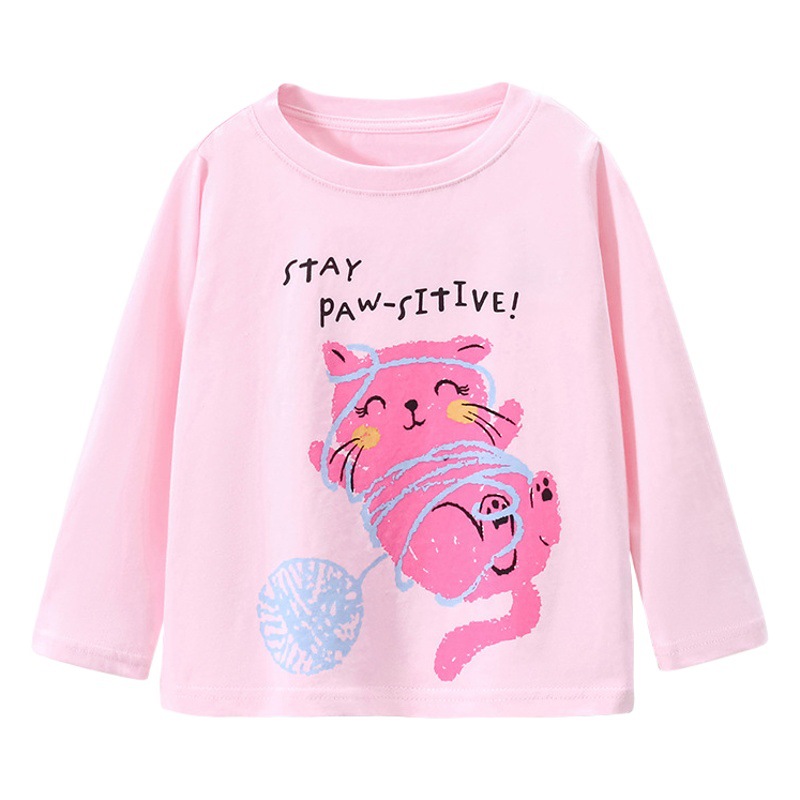 JOJOBEBE Europa y América ropa para niños otoño nueva camiseta de los niños de algodón de manga larga de dibujos animados gatitos