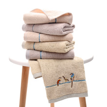 再生纤维素纤维深色刺绣三只小鸟喜上枝头竹纤维毛巾洗脸面巾批发