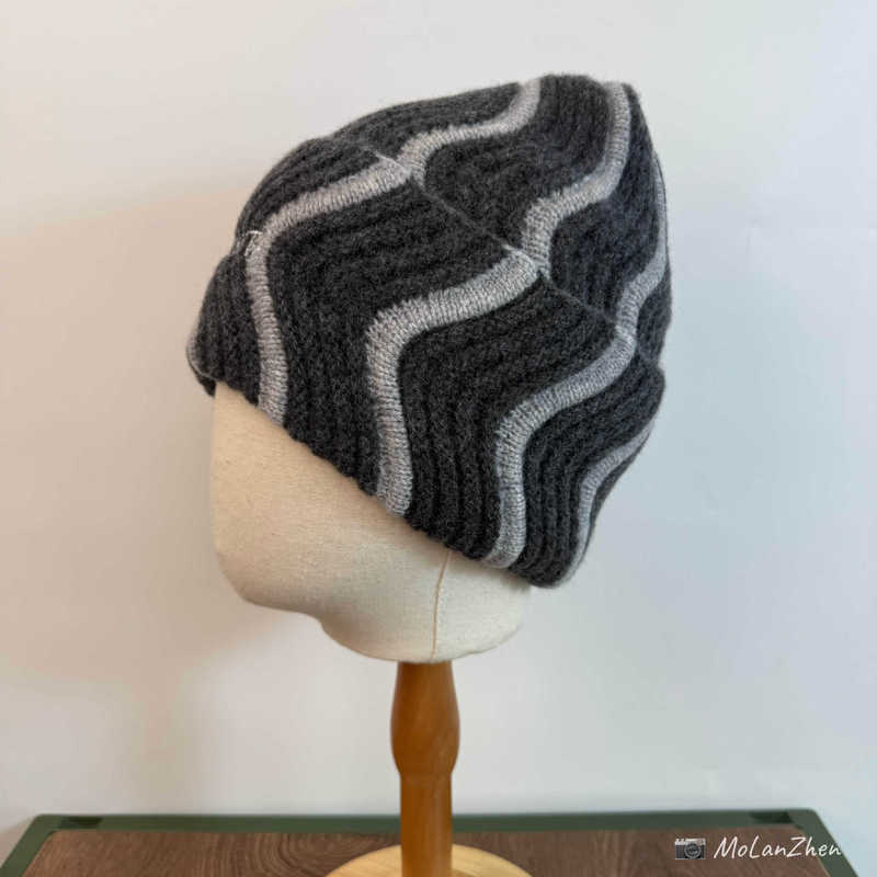 「100%WOOL」波浪纹宽松版型毛线帽男女秋冬复古保暖帽羊毛针织帽|undefined
