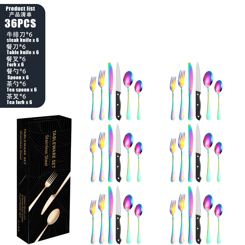 Conjunto de cubiertos de acero inoxidable 1010 cuchillo y tenedor cuchara set set set set 24 piezas set de carne de carne occidental cuchillo y tenedor