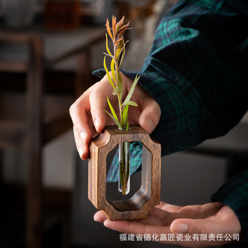 Creativo marco de madera hidropónico verde rosa de vidrio recipiente de recipiente de mesa de oficina verde decoración moderna