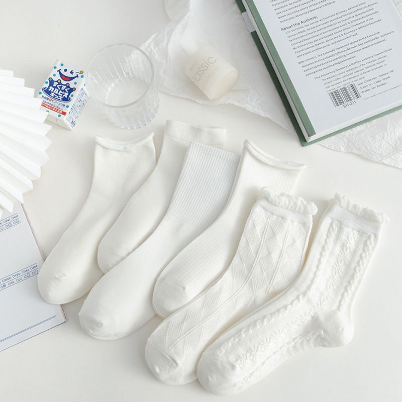 Pure White Princess Socks Children's Medium Socks All-match College Style ins Fashionable Cotton Socks with Small Leather Shoes Cotton Socks