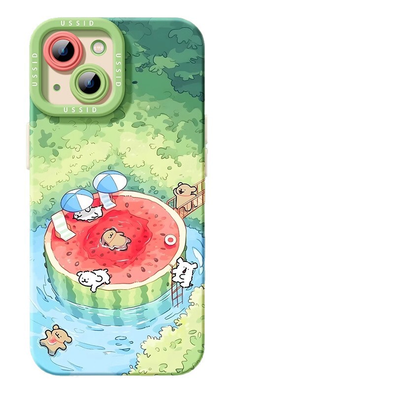 スイカ子犬 iPhone16promax Apple 携帯電話ケース 15 オールインクルーシブ 12 プレミアム 11 ストラップ付き 14 シリコンケース|undefined