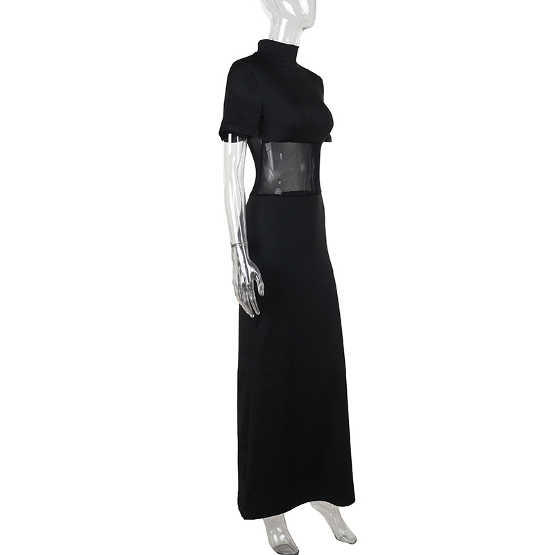 Autumn Socialite Elegant Sexy Mesh Slim Fit Stitching Small Turtleneck Dress Women