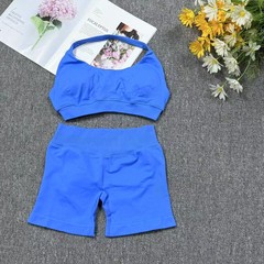 ヨーロッパとアメリカの高弾性フィットネスヨガ服シームレスバックレスヨガ服スーツホルターベストスポーツスーツ卸売