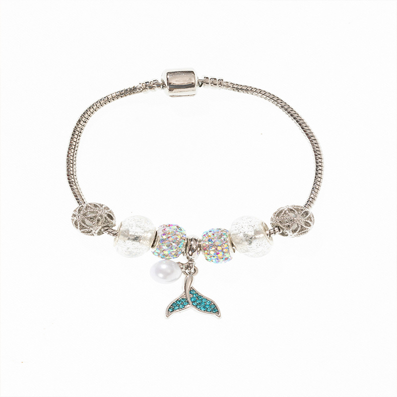 Pulsera Panjia Dora DIY cuentas explosivas transfronterizas colgante de cola de sirena azul cuentas de cristal accesorios de bola de diamante image 6
