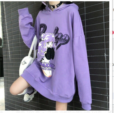 Cartoon animation Chao Mei girl printing Harajuku comic pocket Pullover hoodie Sweater