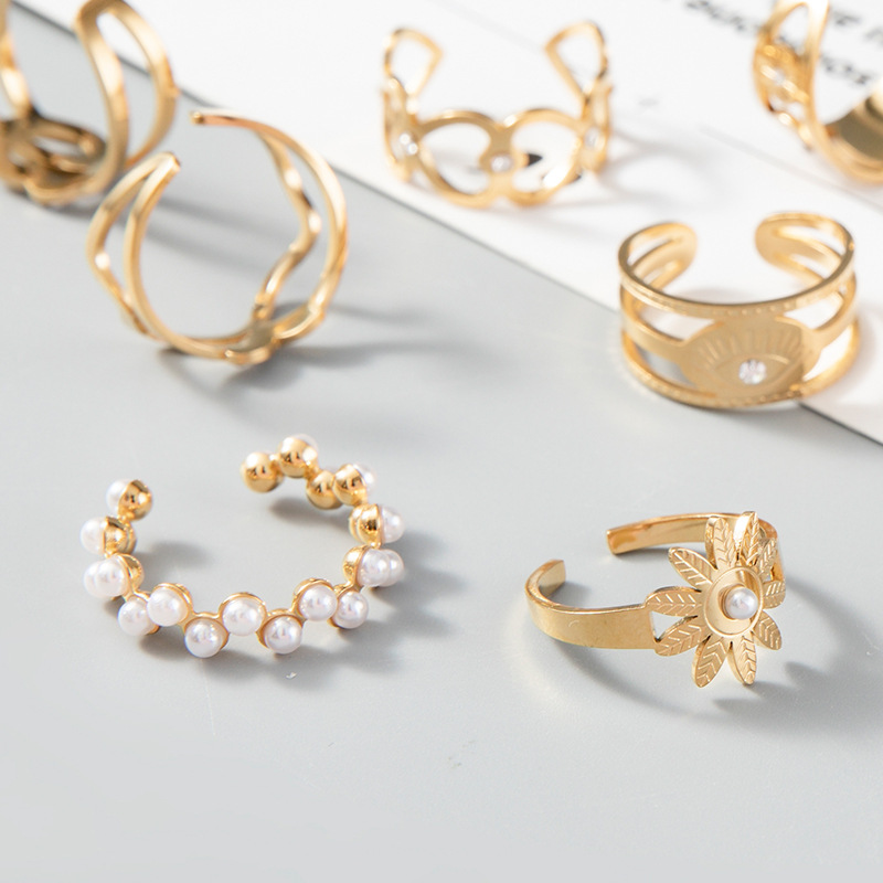 Fashion Geometric Stainless Steel Plating Artificial Pearls Zircon Open Ring