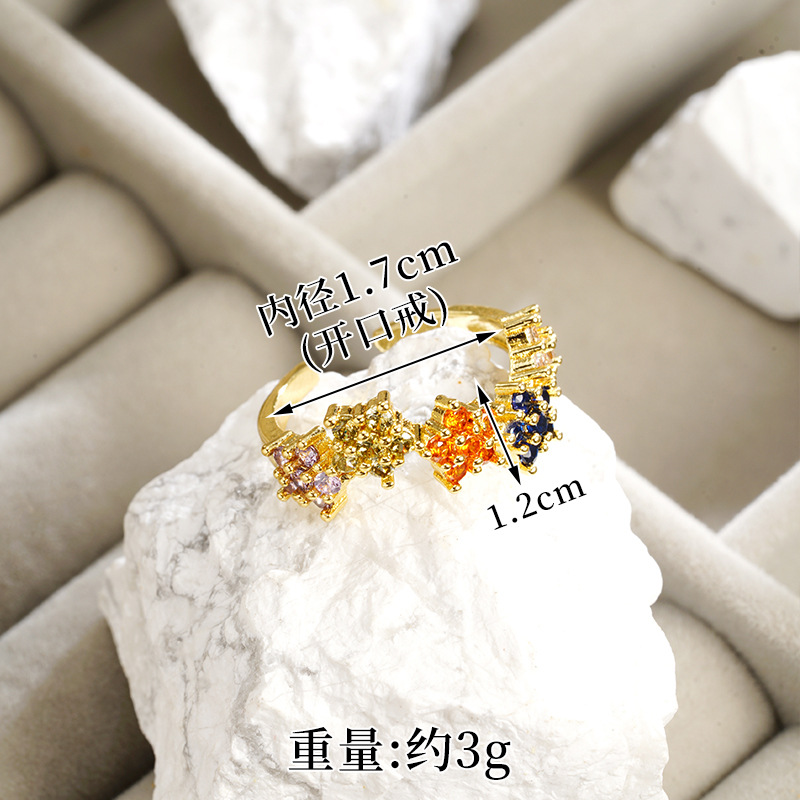 Brazalete de 18k de galvanoplastia de oro de arena antigua transfronteriza, anillo de circonio con microincrustaciones de estilo europeo y americano, joyería de nicho femenina que no se desvanece durante mucho tiempo