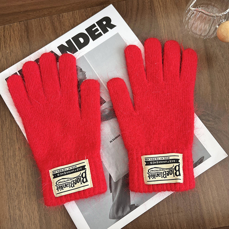 Guantes de invierno caliente estilo coreano de color sólido versátil guantes de lana de punto para mujeres a prueba de viento pantalla táctil guantes de dedos al por mayor