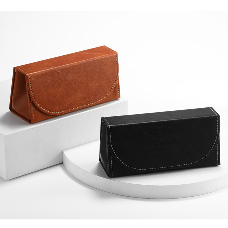 New Hot-Selling First-Layer Cowhide Leather Glasses Case for Men and Women, Simple and Lightweight Genuine Leather Storage Case for Student Eyeglasses