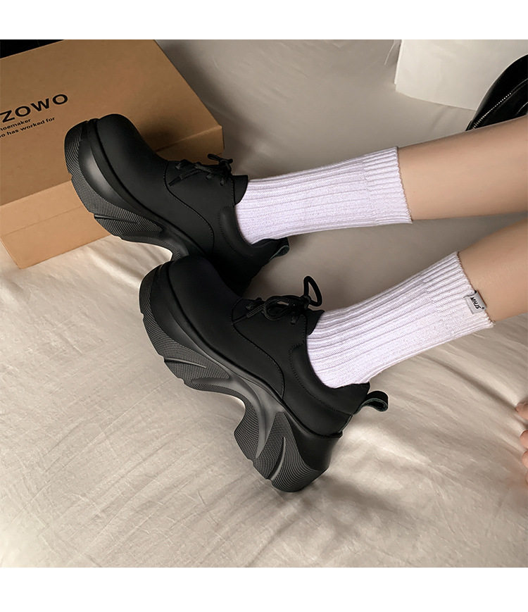 Giày lười nữ đế xuồng Yichuan tăng chiều cao 9 cm, phong cách platform mũi to — đen (da sáng chế), Màu đen (da bò mờ) chi tiết 12