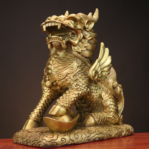 Yang Tong Ji Metal Craft Gift Home Office Decoration Wealth and Fortune Qilin Sitting Qilin Copper Qilin