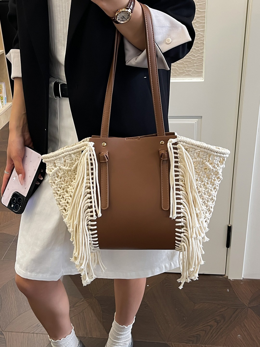 Bolsas de gran capacidad para mujeres 2026 moda de algodón cuerdas trenzadas agujeradas bordas bolsa de playa de viaje de viaje bolsa de ropa de cama casual bajo bolso especial