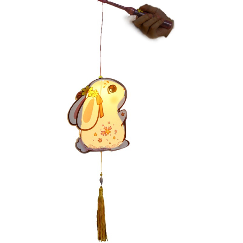 Festival del Medio Otoño linterna hecha a mano bricolaje producción infantil de doble cara conejo antiguo proyección linterna decoración jardín de infantes paquete de material