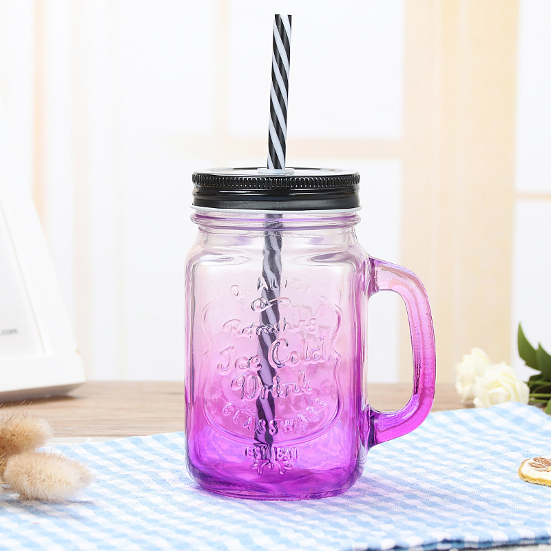 Vaso de vidrio de colores degradados, vaso con diseño de gallo, vaso para jugo, vaso para agua de exportación, vaso transparente con asa para exportación transfronteriza a Amazon, vaso tipo Mason