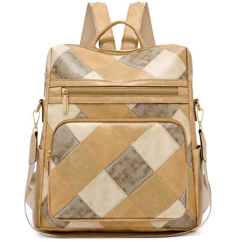 Comercio exterior al por mayor 2024 otoño nueva moda costura señoras mochila simple a cuadros mochila de viaje de doble uso marea