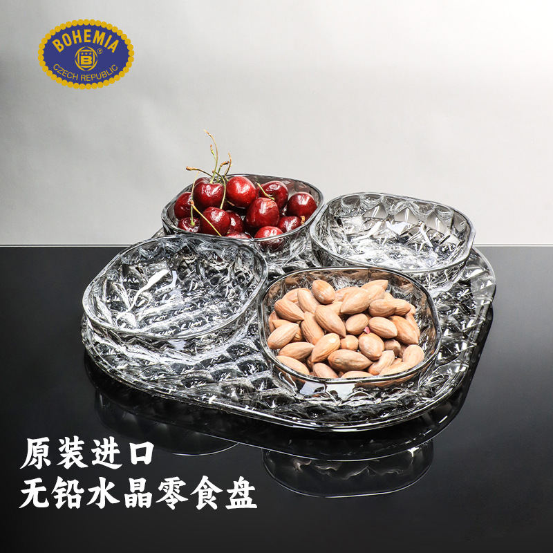 Cuencos de fruta de cristal importados de la República Checa, platos de gran tamaño de fruta seca doméstica, platos de fruta de alto valor facial.