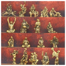 纯黄铜十八罗汉整套玄关桌面办公室客厅摆件供奉复古佛像降龙伏虎