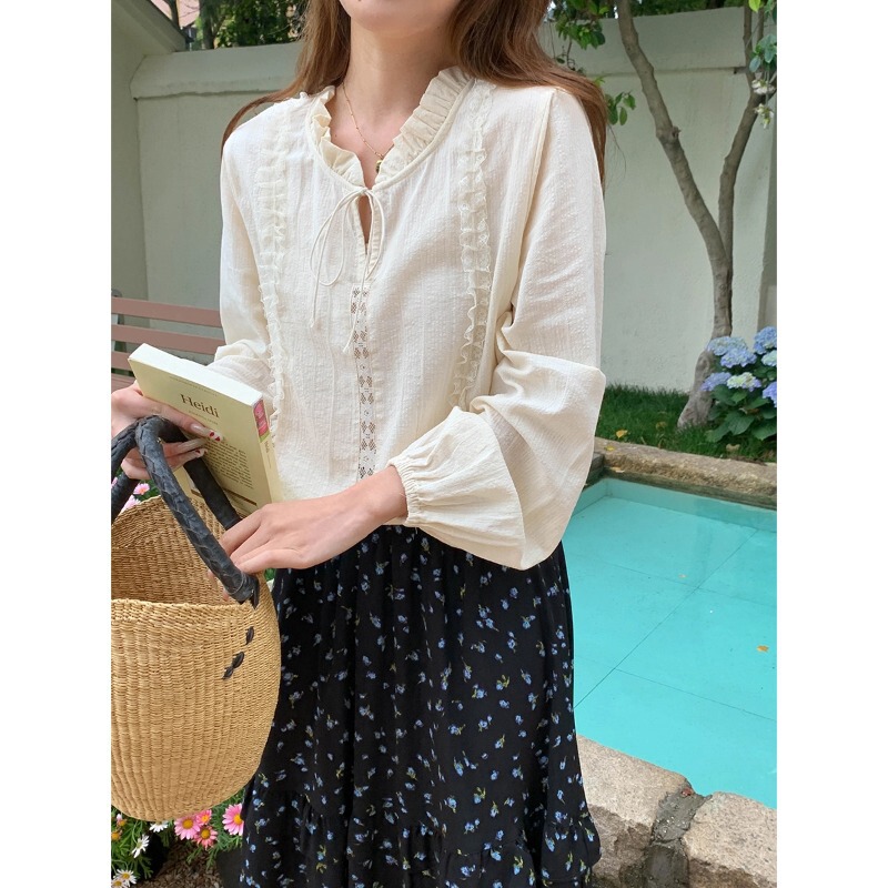 3Th Morning Southern French Summer Style Lace Collar Jacquard Texture Cotton Shirt Zy4119
