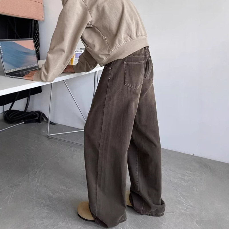 Vintage Jeans Men's Autumn Old Maillard Loose Straight Pants cleanfit Wide Leg Casual Trousers