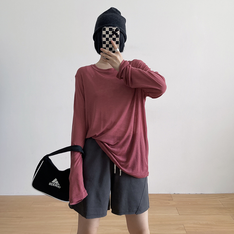 Texture Sense Micro-transparent Long-sleeved Sun-protective Clothing Women's 2025 Summer Thin Loose Lazy T-shirt Base Skin Clothing