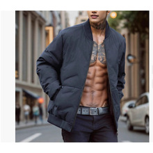 外贸2025秋冬欧美棉衣男棒球领开衫外套纯色大码立领棉服男现货