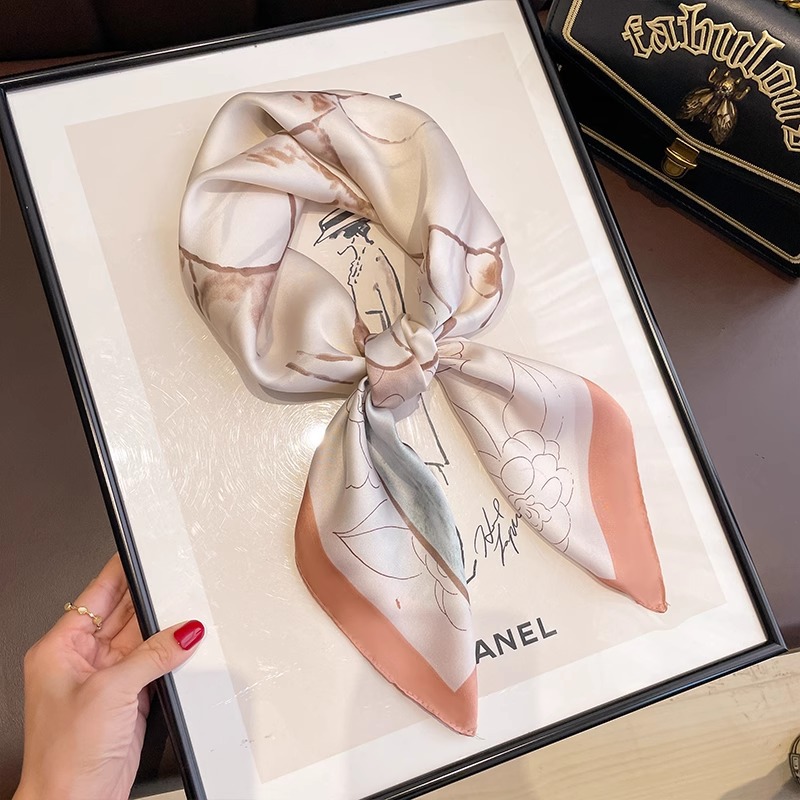 Pañuelo cuadrado pequeño de camelia de estilo chino, bufanda de seda, sentido de alta calidad para mujer, protección para el cuello de primavera y verano, bufanda delgada para el cuello, bufanda para mamá