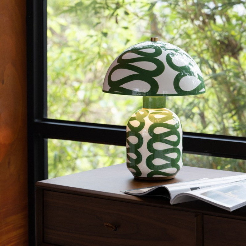P@Lefire Pottery Artist's Mushroom Lamp Glazed Green Reading Atmosphere Lamp Table Lamp Living Room