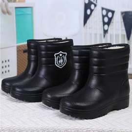 高筒靴防水棉靴男款雪地靴厚底冬款加绒雨靴厨房水靴eva一脚蹬