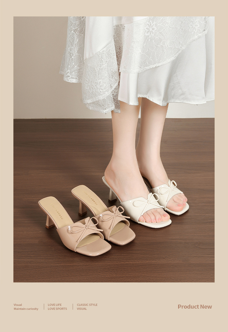 Sandal cao gót nữ hở mũi quai ngang màu nude — MQ17 khỏa thân màu hồng chi tiết 5