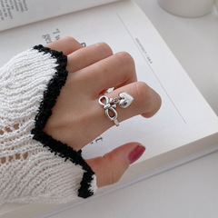 Korean Version S925 Silver Quality Sweet Butterfly Knot Heart Ring for Women Retro Fashion Handmade Elegant Open Finger Ring