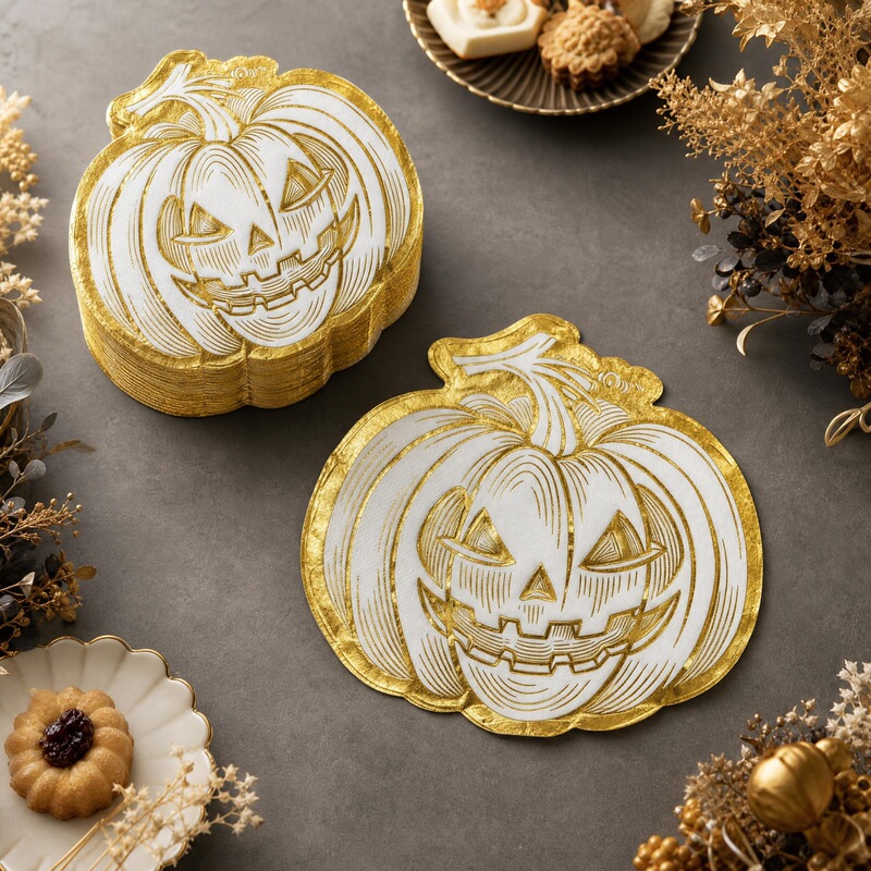 Festive party napkins, gold-foil pumpkin-shaped paper napkins, Halloween table decorations, disposable napkins, wholesale Festive party napkins, gold-foil pumpkin-shaped paper napkins, Halloween table decorations, disposable napkins, wholesale