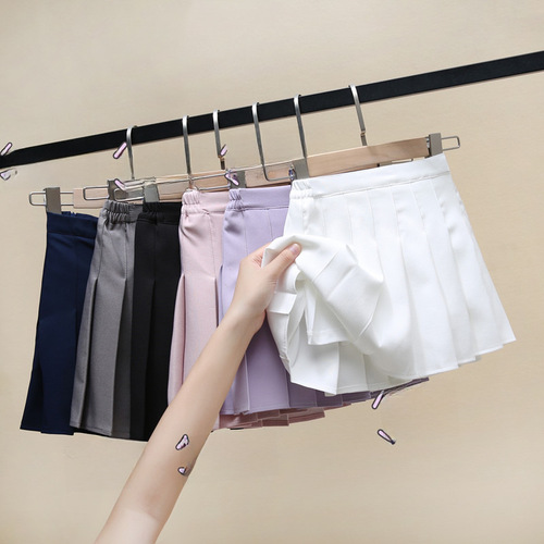 A-line summer black high-waisted mini skirt with pleated design for girls, white slimming gingham children's spring and autumn half-body dress