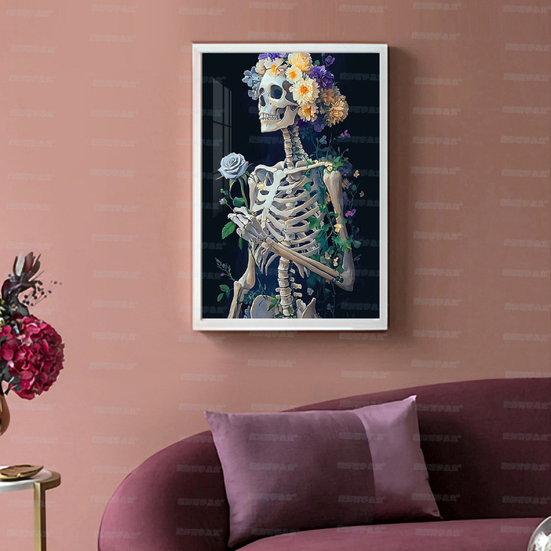 Mona Lisa real bordado cruzado esqueleto y flores nuevo estilo minimalista sala de estar decoración artística bordado a mano