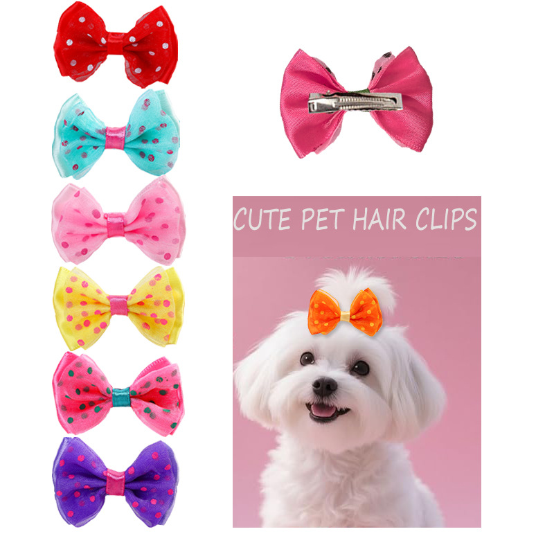 Cross-border pet hair clips, pet hair accessories, cat and dog headwear, dotted bow hair clips, pet accessories wholesale