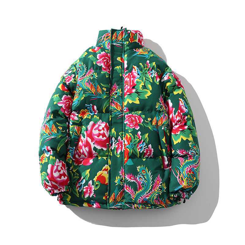 Chaqueta acolchada de algodón de flores grandes del noreste chaqueta acolchada de algodón de peonía de moda nacional de los hombres invierno engrosada celebridad de Internet TikTok mismo estilo chaqueta acolchada de algodón festiva rural