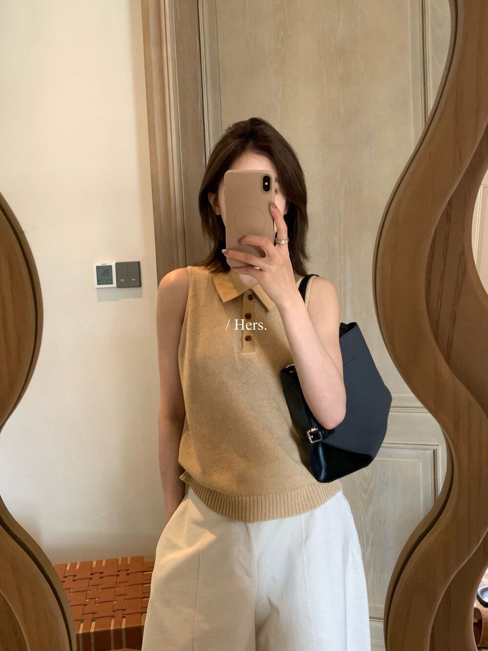 Áo len cổ lọ nữ không tay phong cách cổ điển — Màu cà phê, Vàng thẻ, màu trắng chi tiết 11