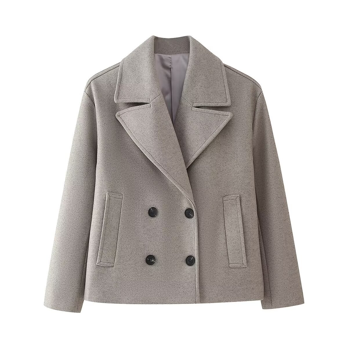 Damenbekleidung 2024 Herbst und Winter im neuen Stil stilvoller zweireihiger kurzer Wollmantel_voghion.com
