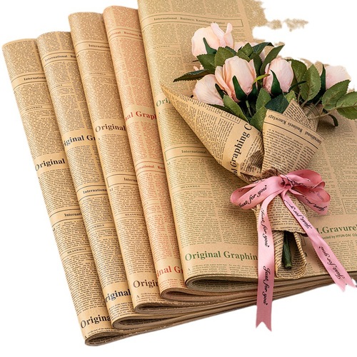 English newspaper flower wrapping paper, fresh flowers, gift wrapping, gift materials, florist, floral art, vintage kraft paper supplies.