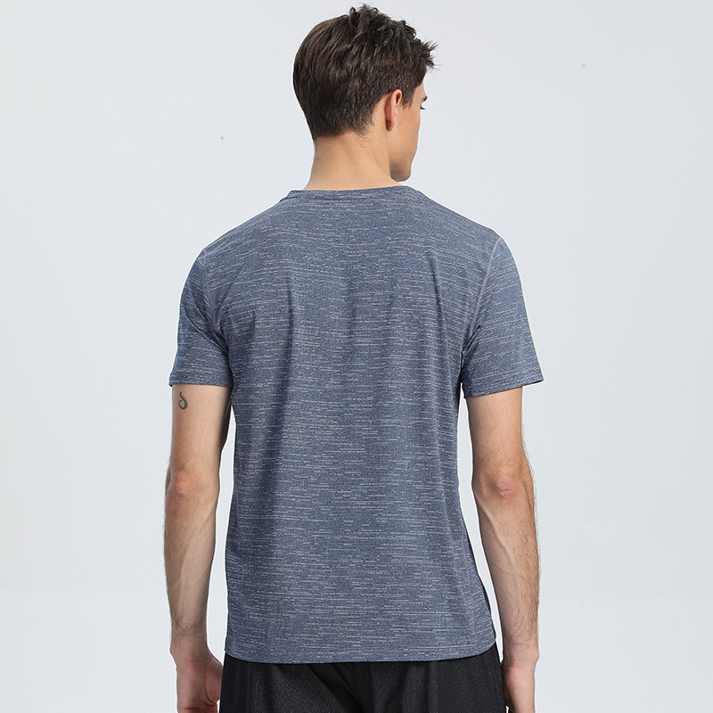 Amazon nuevo europeo y americano sudor-absorbente de secado rápido manga corta moda impresa transpirable correr deportes camiseta hombres cuello redondo top